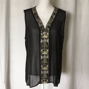 NWOT Carmen Marc Valvo Sheer Bejeweled Blouse